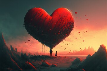 Fototapeta na wymiar Valentine's day concept. Background with red heart Generative AI