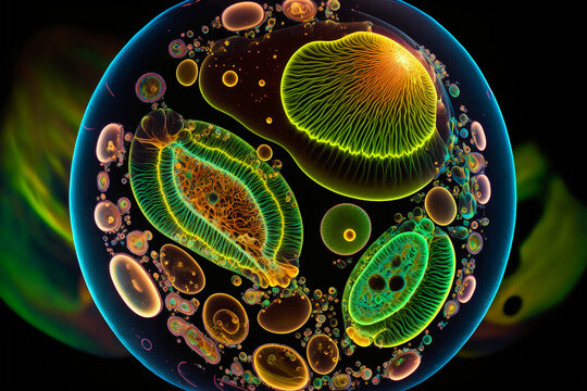 Microscopic Photography Bioluminescent Bacteria Living. Generative AI