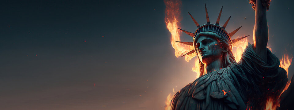 statue of liberty on fire, symbol usa on fire AI generated