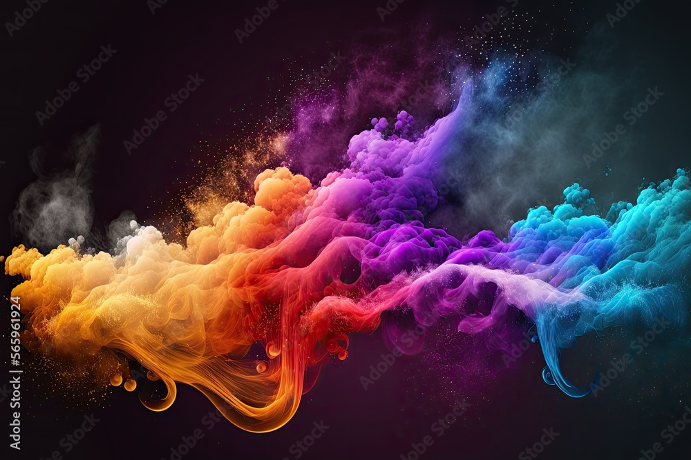 Wall mural rainbow smoke with shiny glitter particles abstract background