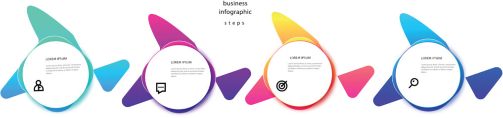 Concept of arrow business model with 4 successive steps. Four colorful graphic elements. Timeline design for brochure, presentation. Infographic design layout