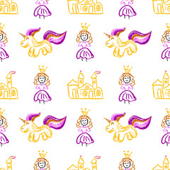 Seamless pattern. Children's drawings with wax crayons