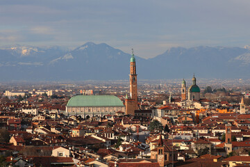 Fototapeta na wymiar Panorama of VICENZA city in Italy and the famous monument called BASILICA PALLADIANA