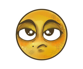 Part of a collection of hand-drawn emoticons, the ' annoyed ' emoji is part of this unique series, featuring cute and quirky stamps, watercolor paint effects and emotive expressions.