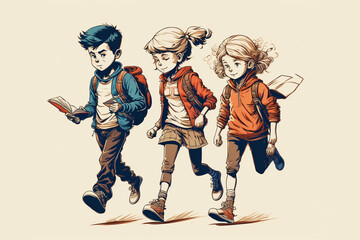 Children run. cute boys and girls Generative AI