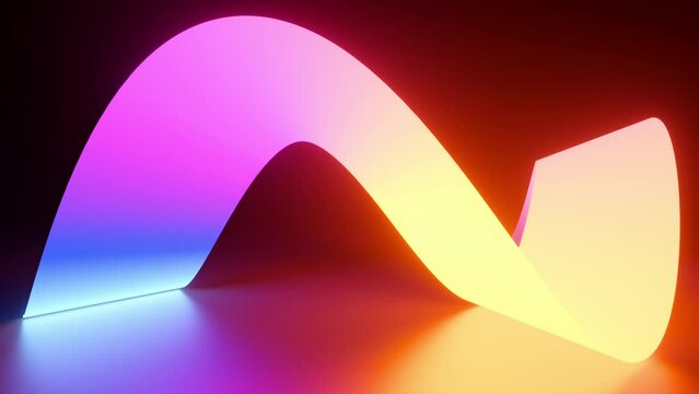 looping 3d animation, abstract background, waving glowing neon ribbon goes around. Minimalist colorful wallpaper