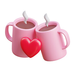 3D cup of coffee, valentine's day, 3D rendering illustration