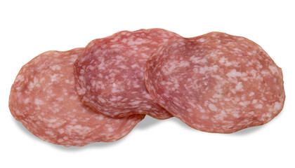 Italian salami slices cut out on transparent