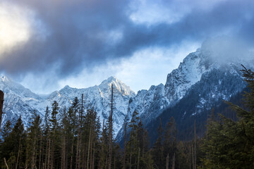 Fototapeta premium Winter Tatra Mountains. High peak view. Beautiful scenery of mountains in Poland. Winter travel