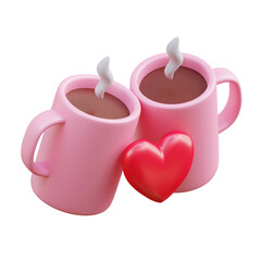 3D cup of coffee, valentine's day, 3D rendering illustration