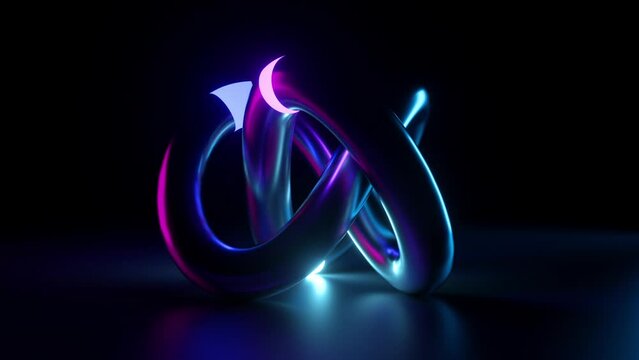 looping 3d animation, abstract background, glowing neon spiral ribbon helix goes around. Minimalist colorful wallpaper