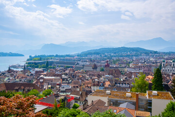 Obraz premium Scenic summer aerial panorama of the Old Town medieval architecture in Lucerne, Switzerland