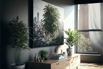 Plant-Filled Indoor Garden with a View of the City