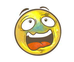 Part of a collection of hand-drawn emoticons, the ' panic ' emoji is part of this unique series, featuring cute and quirky stamps, watercolor paint effects and emotive expressions.