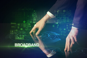 Businessman touching huge display concept