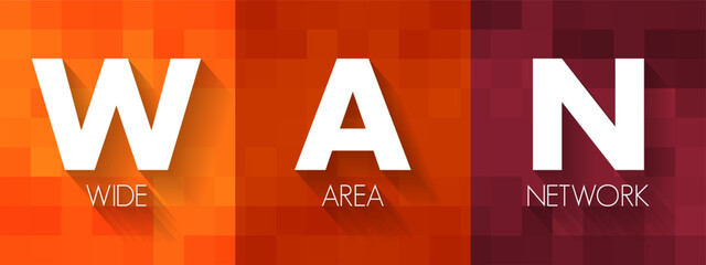 WAN - Wide Area Network is a telecommunications network that extends over a large geographic area, acronym text concept background