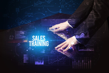 Businessman touching huge screen concept