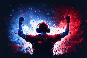 Gamer celebrating victory. Winning an eSports game. Electronic sports player rejoices victory in e-sports tournament