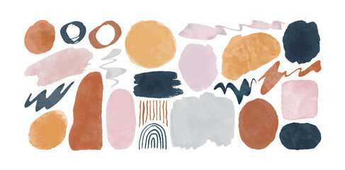 Abstract watercolor art shapes collection. Natural color drawing bundle for fashion design concept. Modern hand drawn paint doodle, organic geometric shape decoration set.   © Dedraw Studio