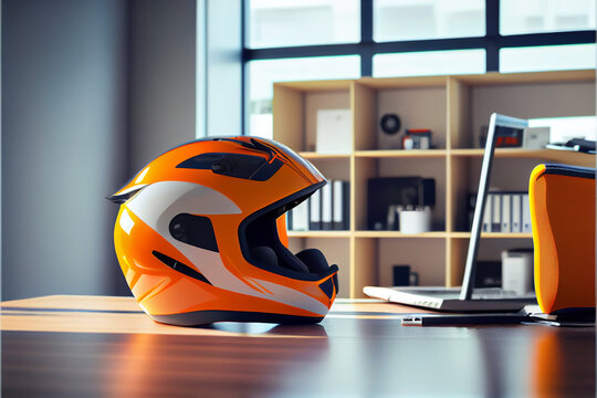 Orange with white and pastel orange stripes motorcycle helmet with opened visor