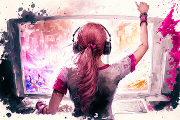 Gamer celebrating victory. Winning an eSports game. Electronic sports player rejoices victory in e-sports tournament