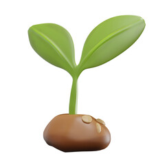 Ícone ou emoji planta com duas folhas 3d sem fundo em perspectiva