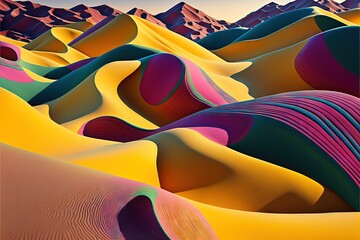  a painting of a desert with mountains in the background and a sky background with a few clouds in the sky and a few hills in the distance.  generative ai