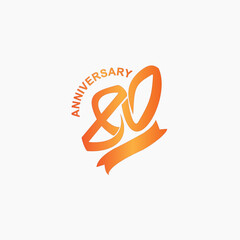 80th anniversary logo orange yellow vector.