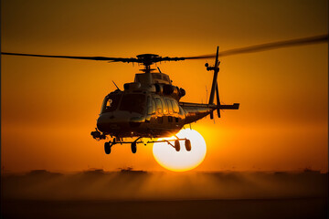 Fototapeta na wymiar helicopter in sunset
