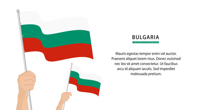 Hand holding Bulgaria flag. Illustration in flat style. Waving flag of Bulgaria isolated. vector illustration