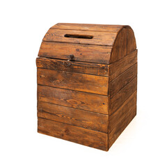 wooden trunk with mail slot. isolated white background