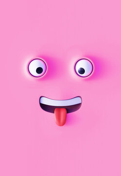 funny guy with cross-eyed stuck out his tongue, cartoon face, cool screensaver on a mobile phone, 3d render