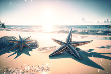 Naklejka na ściany i meble the ultimate beach vacation with a background of starfish, summer beach