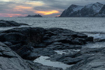 sunset on the coast of lofoten, Norway