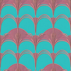 Seamless art deco nouveau turquoise and magenta pattern. Generative AI 