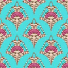 Seamless art deco nouveau turquoise and magenta pattern. Generative AI 