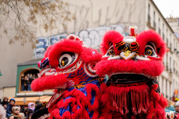 Paris, France - Jan 28 2023, Chinese New Year in Belleville