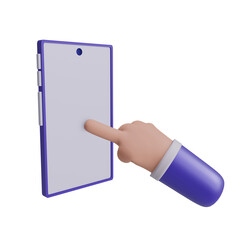 3D Smartphone touching hand icon, with transparent background.