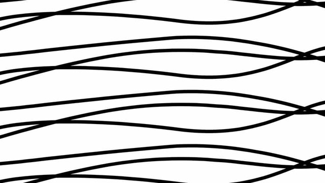 Animated stripes appear and disappear. Decorative black lines. Waves gradually changes shape. Looped video. Vector illustration isolated on a white background.