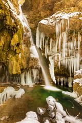 Allgäu - Hinang - Hinanger Wasserfälle - Eis - eingefroren - obrazy, fototapety, plakaty