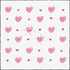 Ilustración digital tipo acuarela con fondo de textura de papel de corazones con ojos enamorados