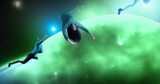 people falling in space towards earth animation generative ai