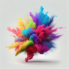 A vibrant colored powder explosion on a white background, perfect for Holi festival themed designs. The dust forms an abstract, colorful backdrop.