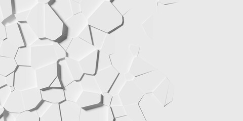 Random shifted white polygon geometrical prism shaped fracture structure pattern background wallpaper banner fade out with copy space