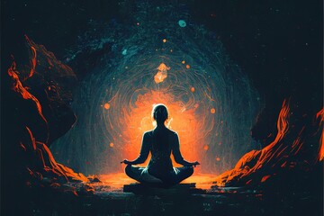 Woman sitting in yoga lotus pose and her connection to meditative space