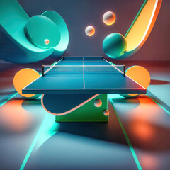 Abstraktes Tischtennis der Zukunft als Vision und Fiktion  Digital Art Generative AI Hintergrund Background Cover Illustration Kunst Design Brainstorming