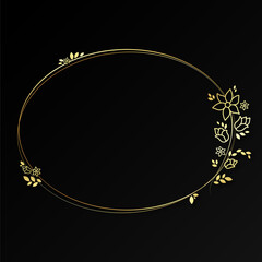 Oval golden decorative frame with flowers design