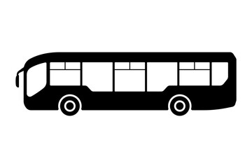 Big passenger bus icon. Black silhouette. Side view. Vector simple flat graphic illustration. Isolated object on a white background. Isolate.