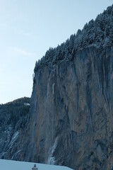 Fototapeta na wymiar View from Lauterbrunnen Valley to the Swiss Alps in Winter