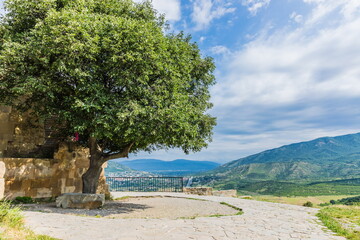 Surroundings of Ancient Jvari Monastery on top of a mountain at the confluence of the Kura and...